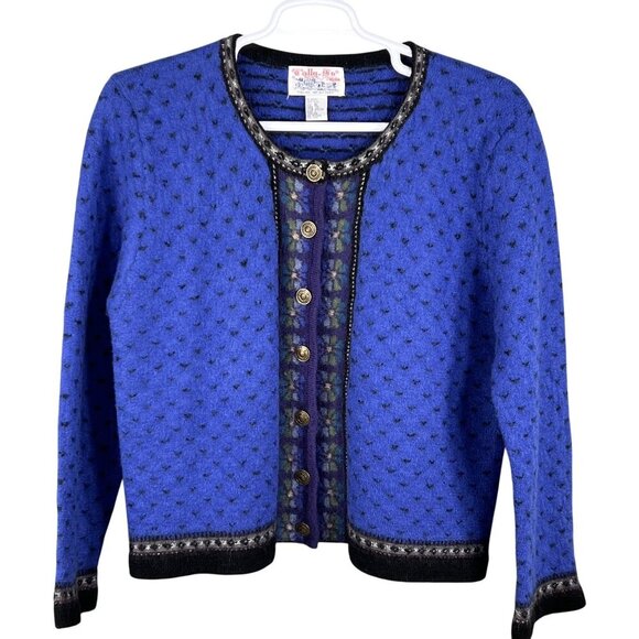 VTG Tally-Ho Womens XL Boiled Wool Cardigan Sweater Decorative Buttons Fair Isle - Picture 5 of 16